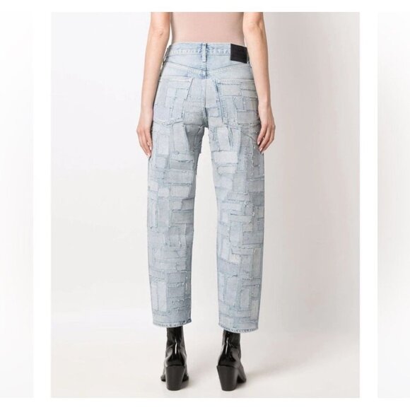 Levis Women Straight Leg High Rise Column Taper Patchwork Jeans Denim Size 25 30 - Picture 11 of 14